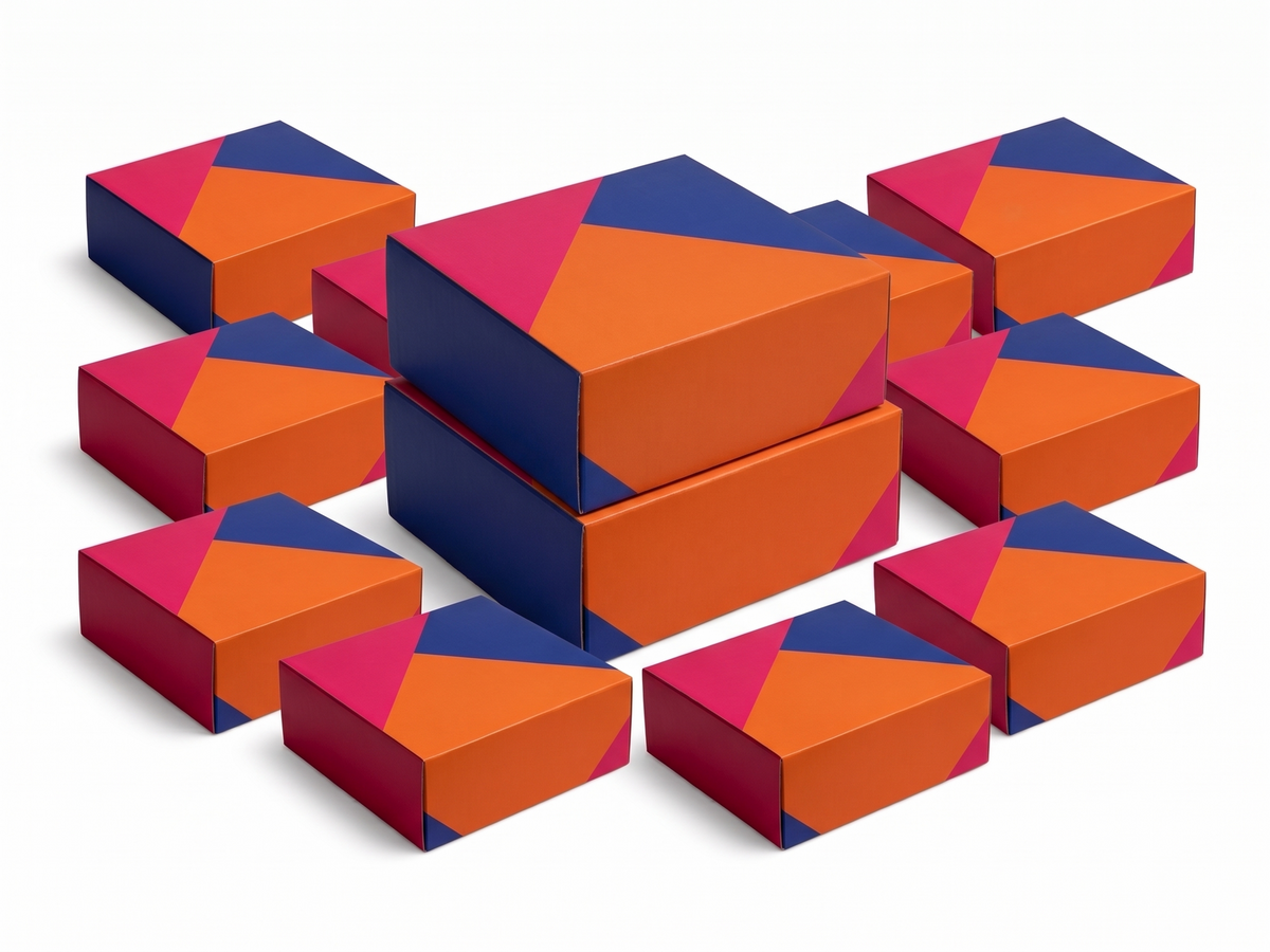 100x Large Flat-Pack Cardboard Packing Boxes Carton w/ Geometric Print (250x220x100mm)