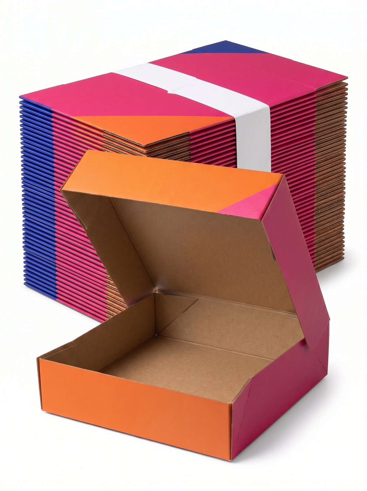 120x Flat-Pack Cardboard Packing Boxes Carton w/ Geometric Print (255x255x65mm) Bulk