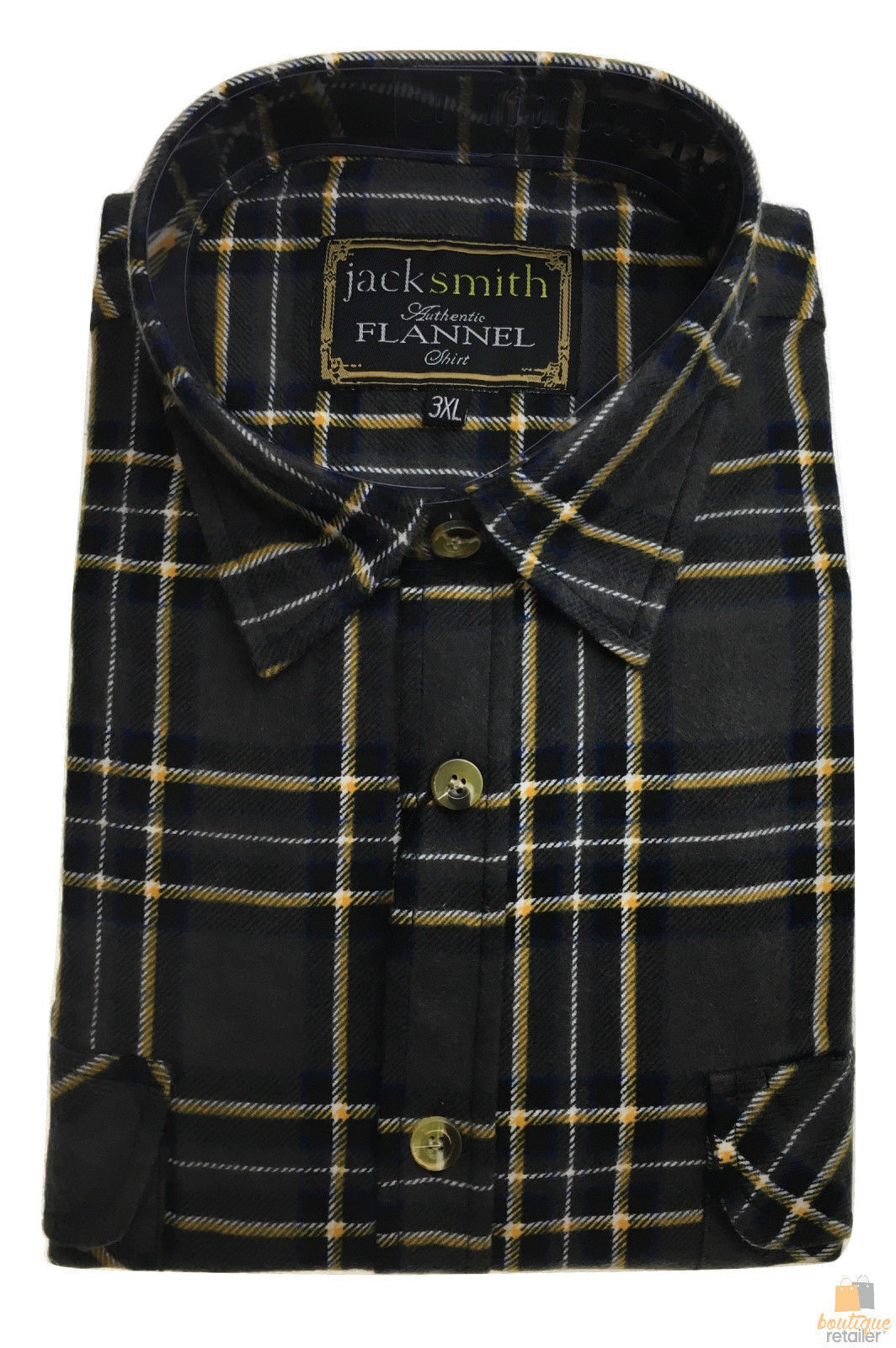 Mens Button Up FLANNELETTE SHIRT Check 100% COTTON Flannel Vintage - Charcoal 29 (Half Placket)