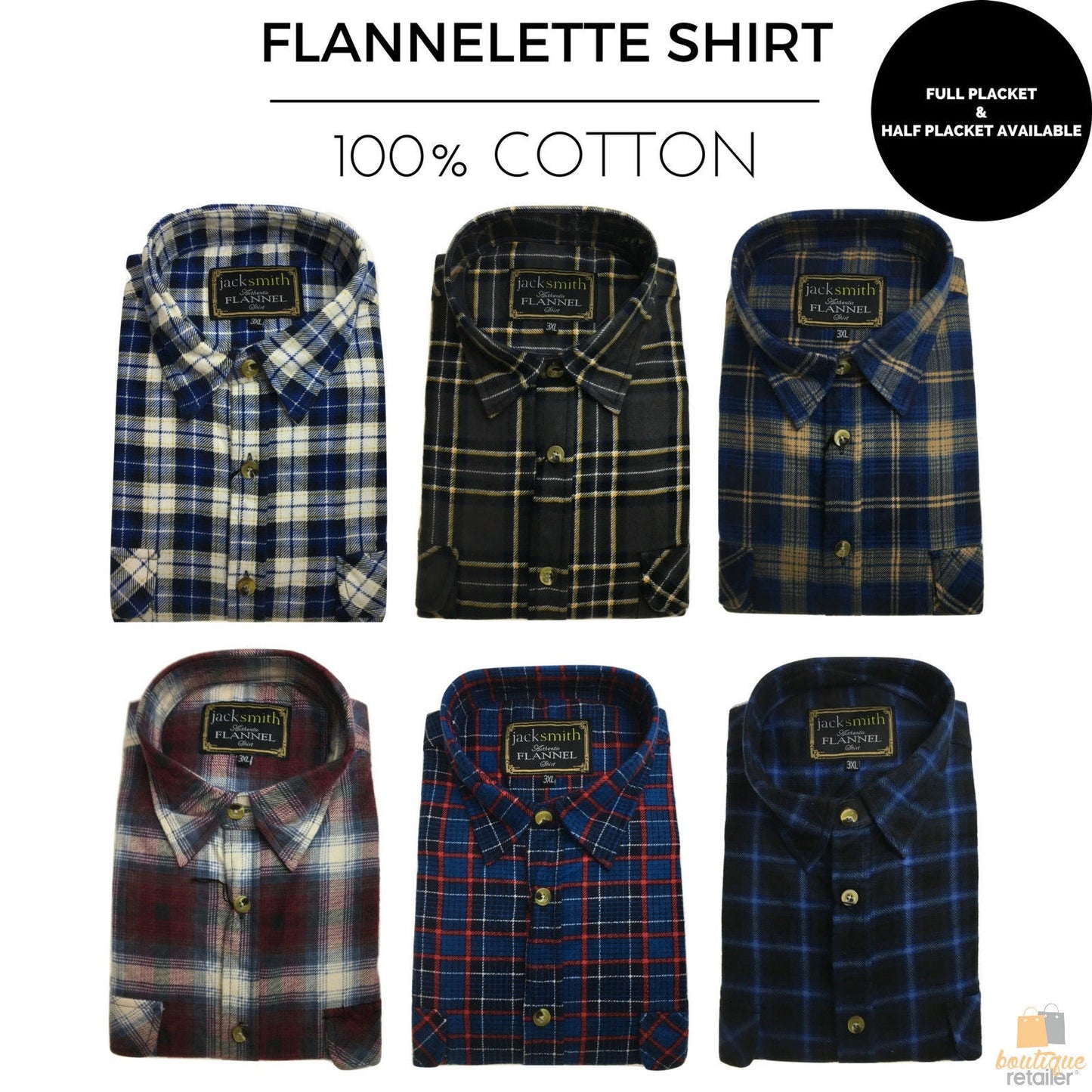 Mens Button Up FLANNELETTE SHIRT Check 100% COTTON Flannel Vintage-1