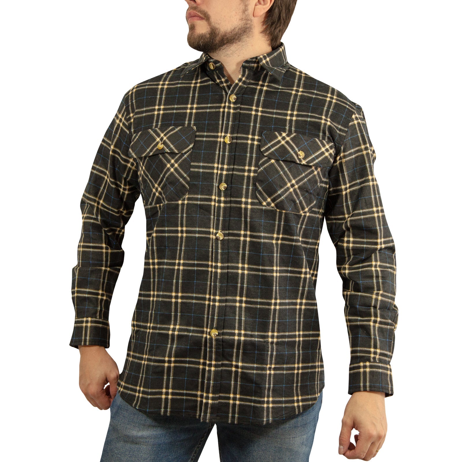 Mens FLANNELETTE SHIRT Check 100% COTTON Flannel Vintage Long Sleeve-15