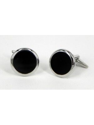 Formalaties Premum Luxury Cufflink Set in Black/Silver Round Circle (Gift Boxed)
