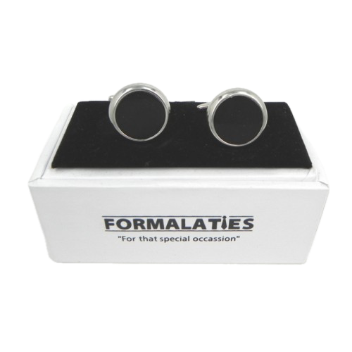 Formalaties Premum Luxury Cufflink Set in Black/Silver Round Circle (Gift Boxed)