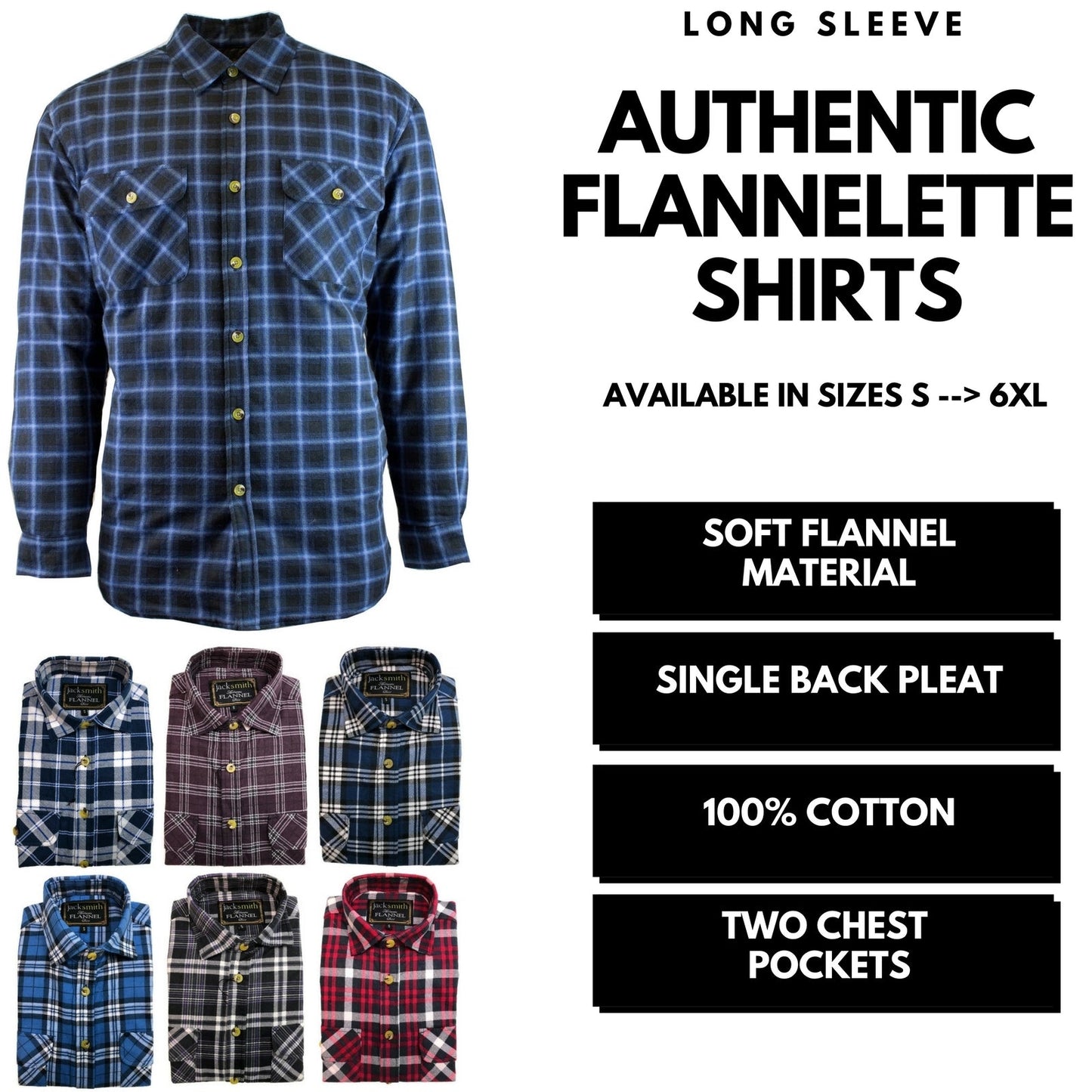 Mens Flannelette Shirt 100% Cotton Check Authentic Flannel Long Sleeve Vintage-1