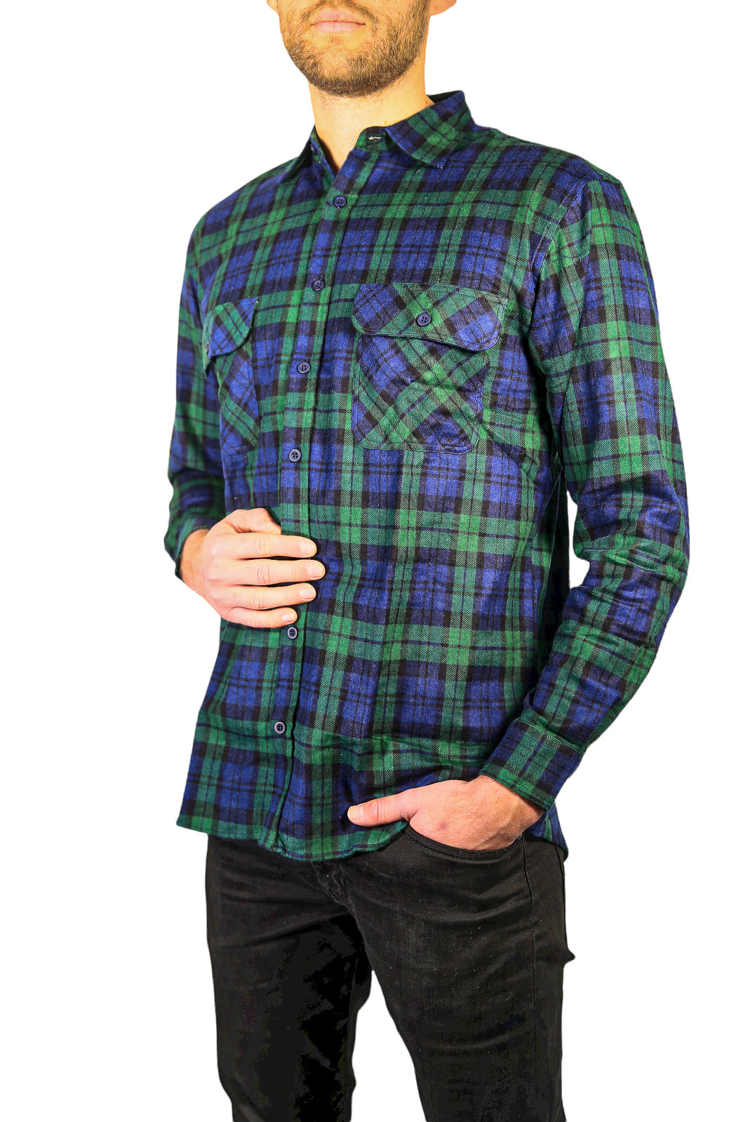 Mens Flannelette Long Sleeve Shirt 100% Cotton Check Authentic Flannel - Full Placket-3