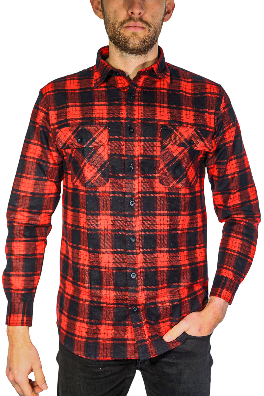 Mens Flannelette Long Sleeve Shirt 100% Cotton Check Authentic Flannel - Full Placket-19
