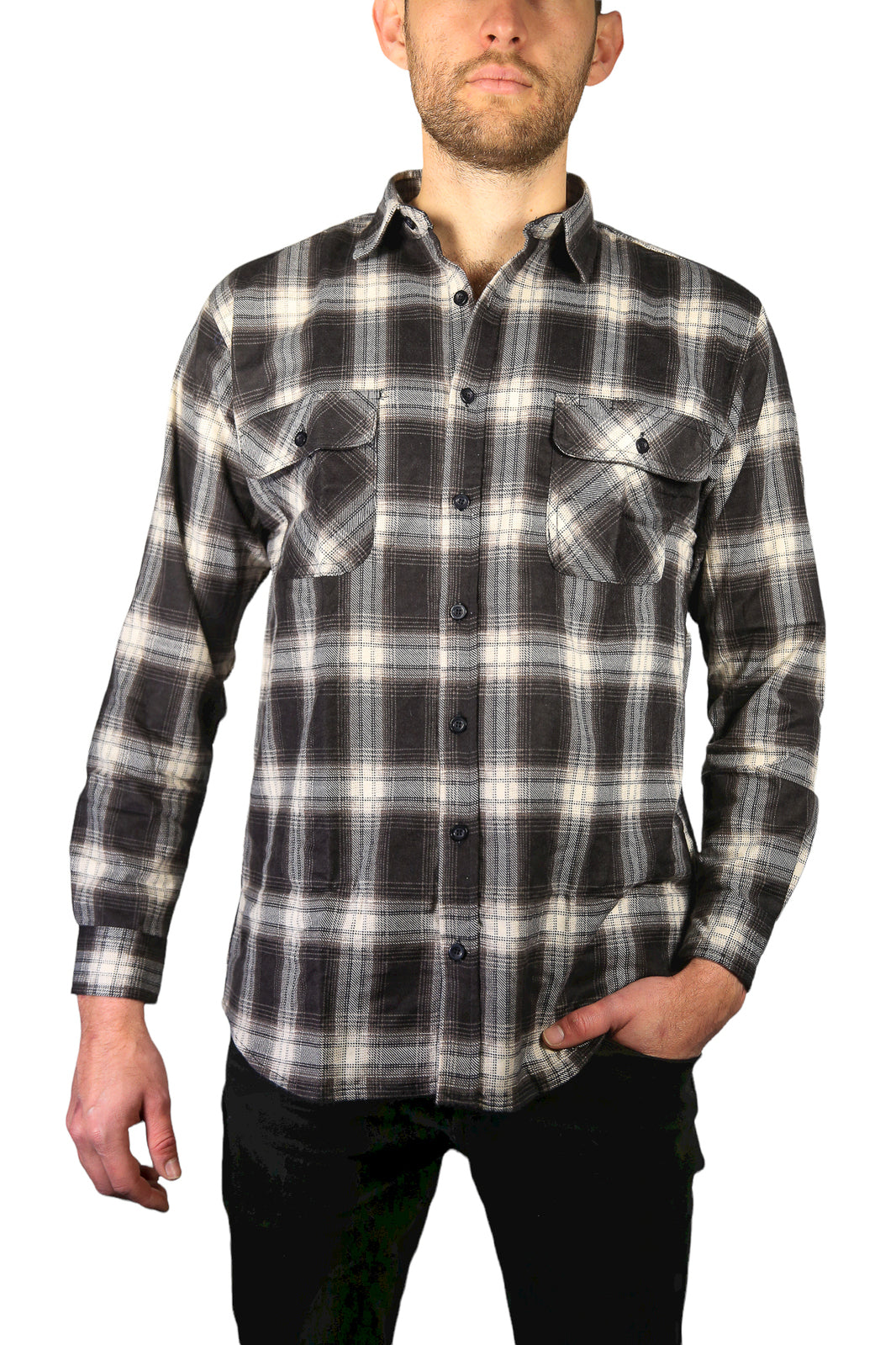 Mens Flannelette Long Sleeve Shirt 100% Cotton Check Authentic Flannel - Full Placket-6