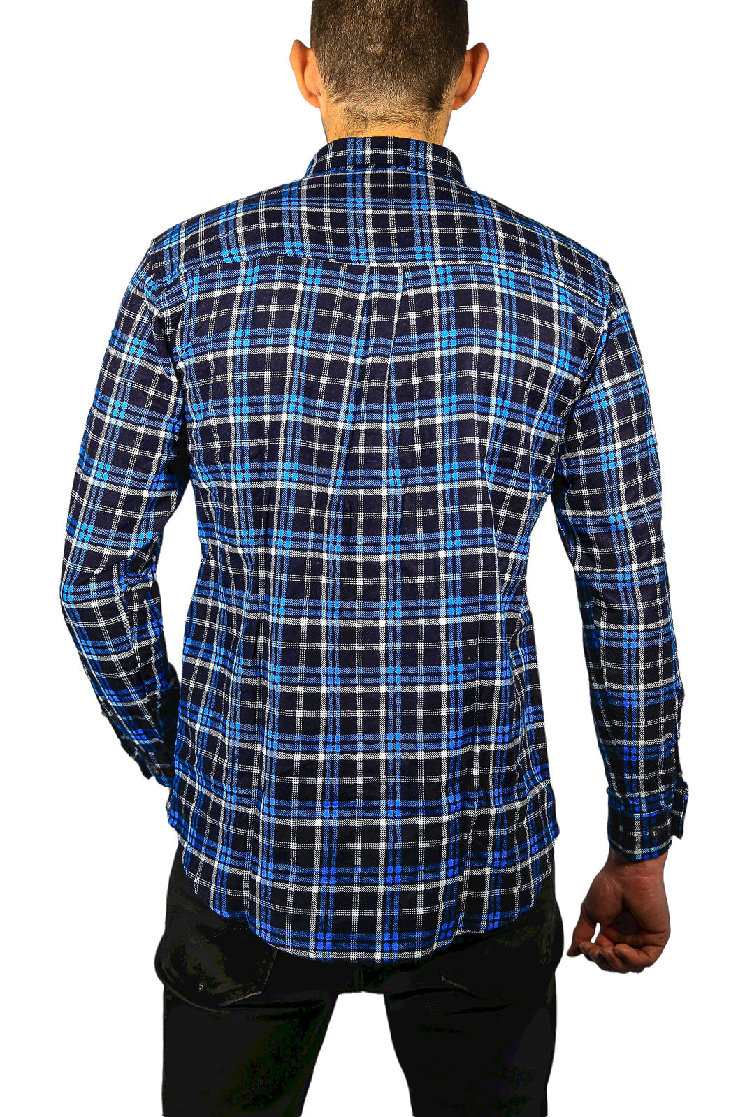 Mens Flannelette Long Sleeve Shirt 100% Cotton Check Authentic Flannel - Full Placket - Turquoise/Black-3