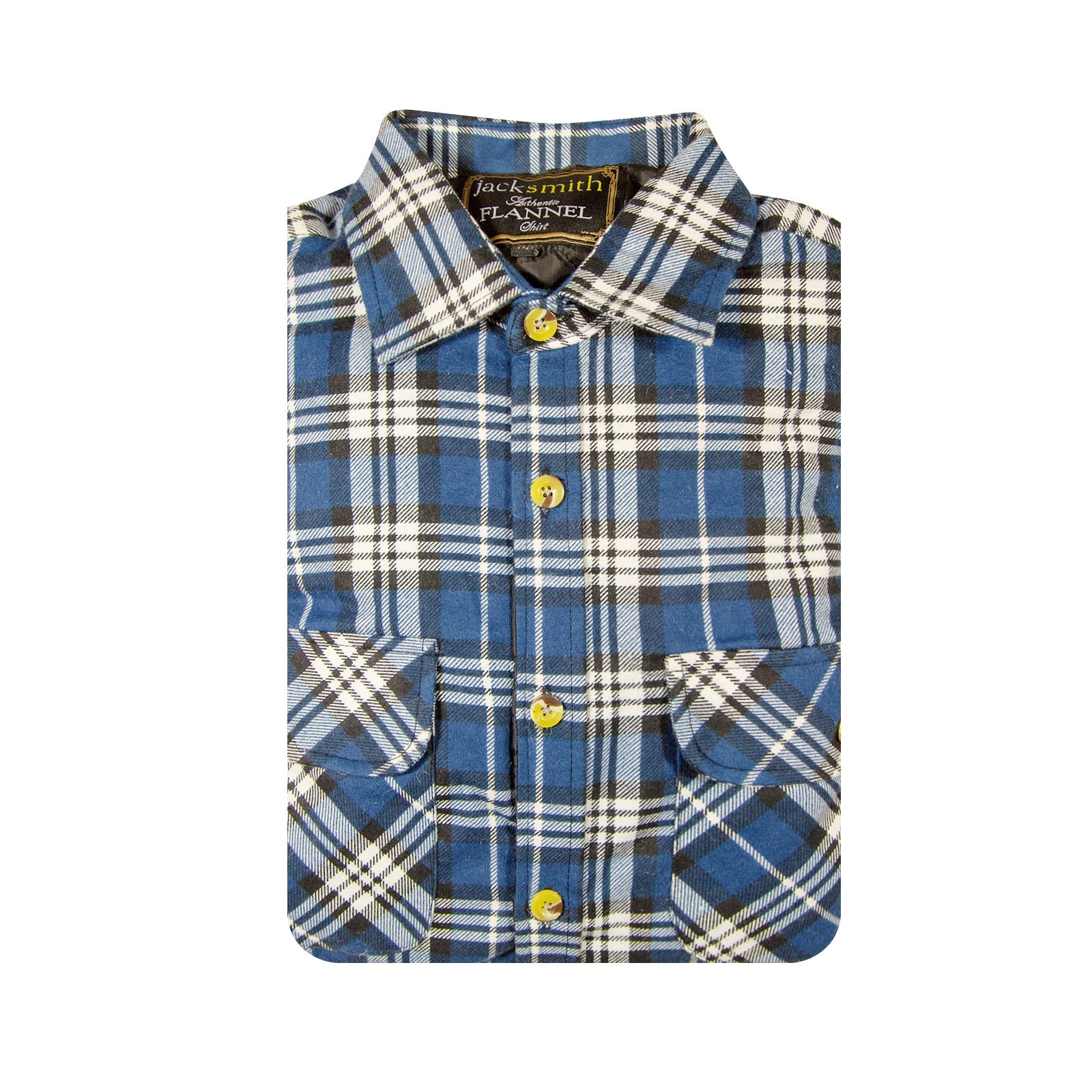 Mens Flannelette Long Sleeve Shirt 100% Cotton Check - Full Placket - Spanish Blue-4