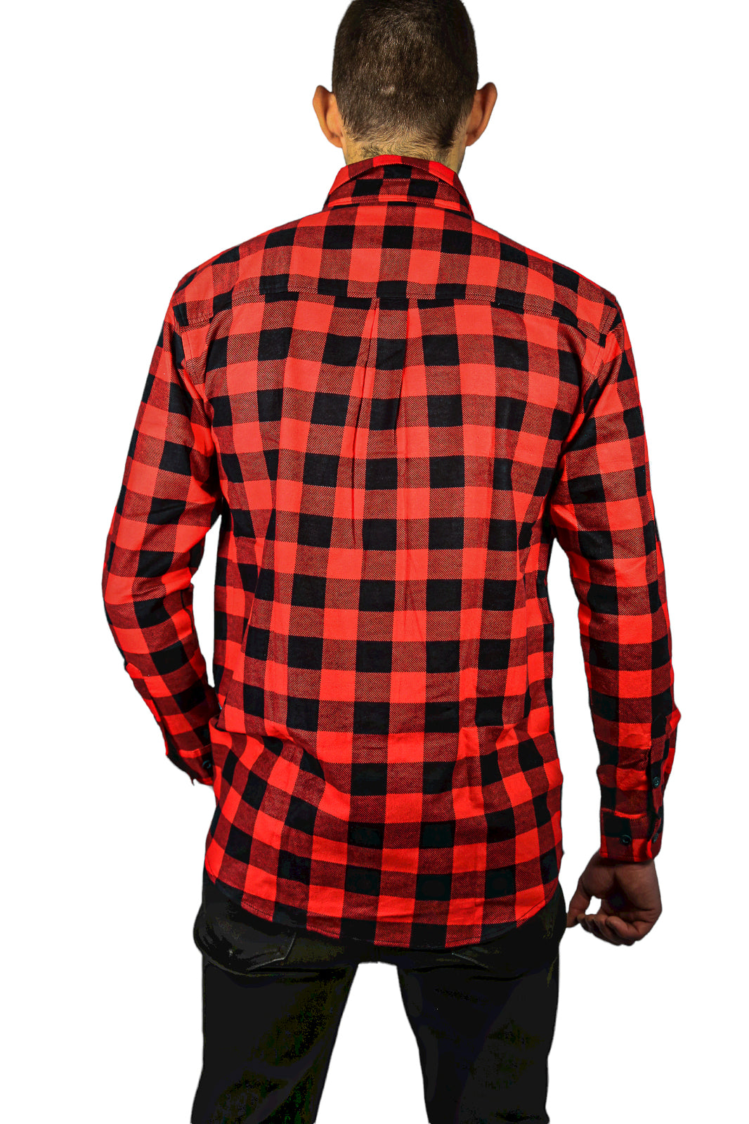 Mens 100% Cotton Flannelette Shirt Long Sleeve Check Authentic Flannel - Red/Black-3