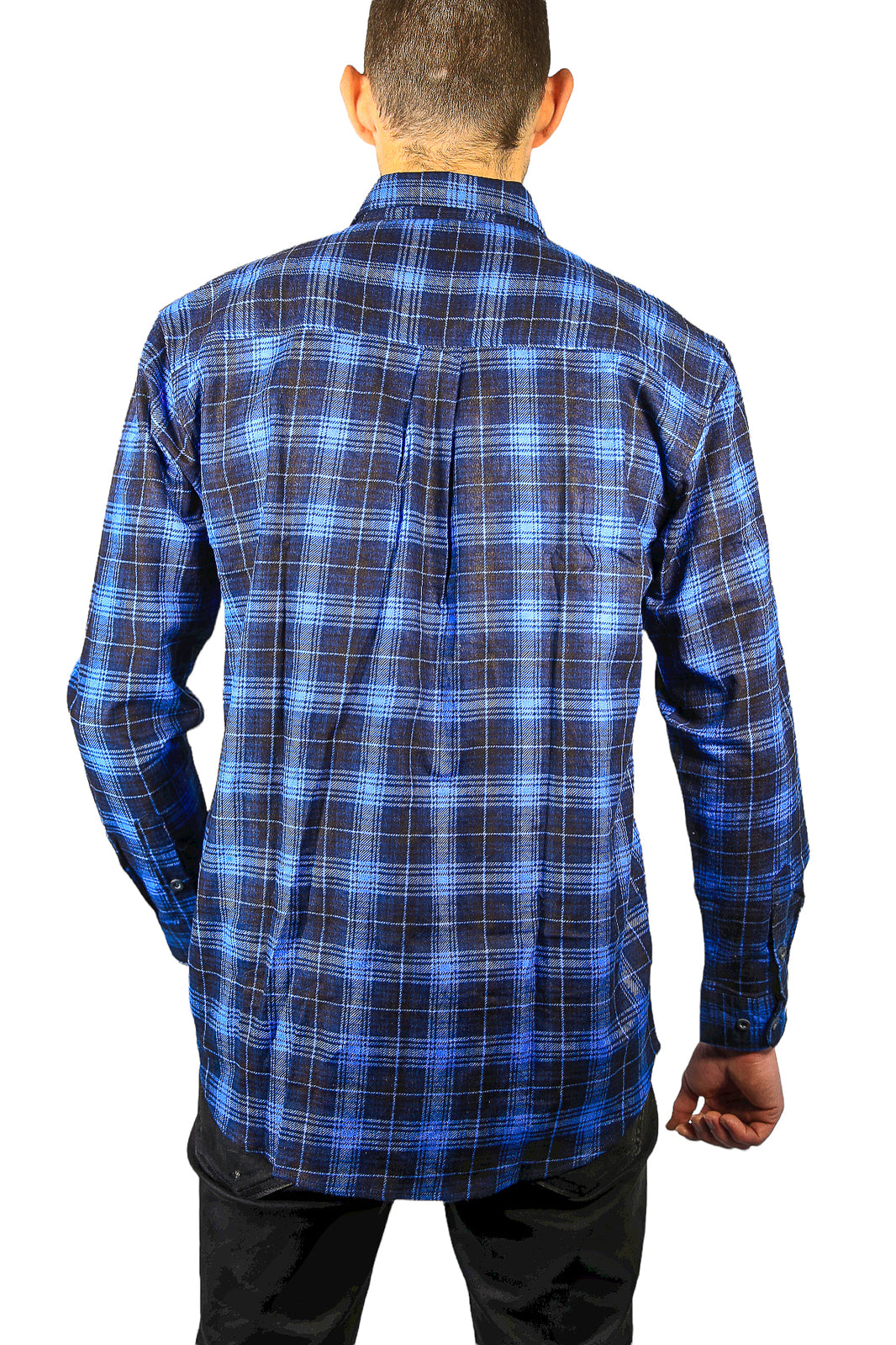 Mens 100% Cotton Flannelette Shirt Long Sleeve Check Authentic Flannel - Blue-3