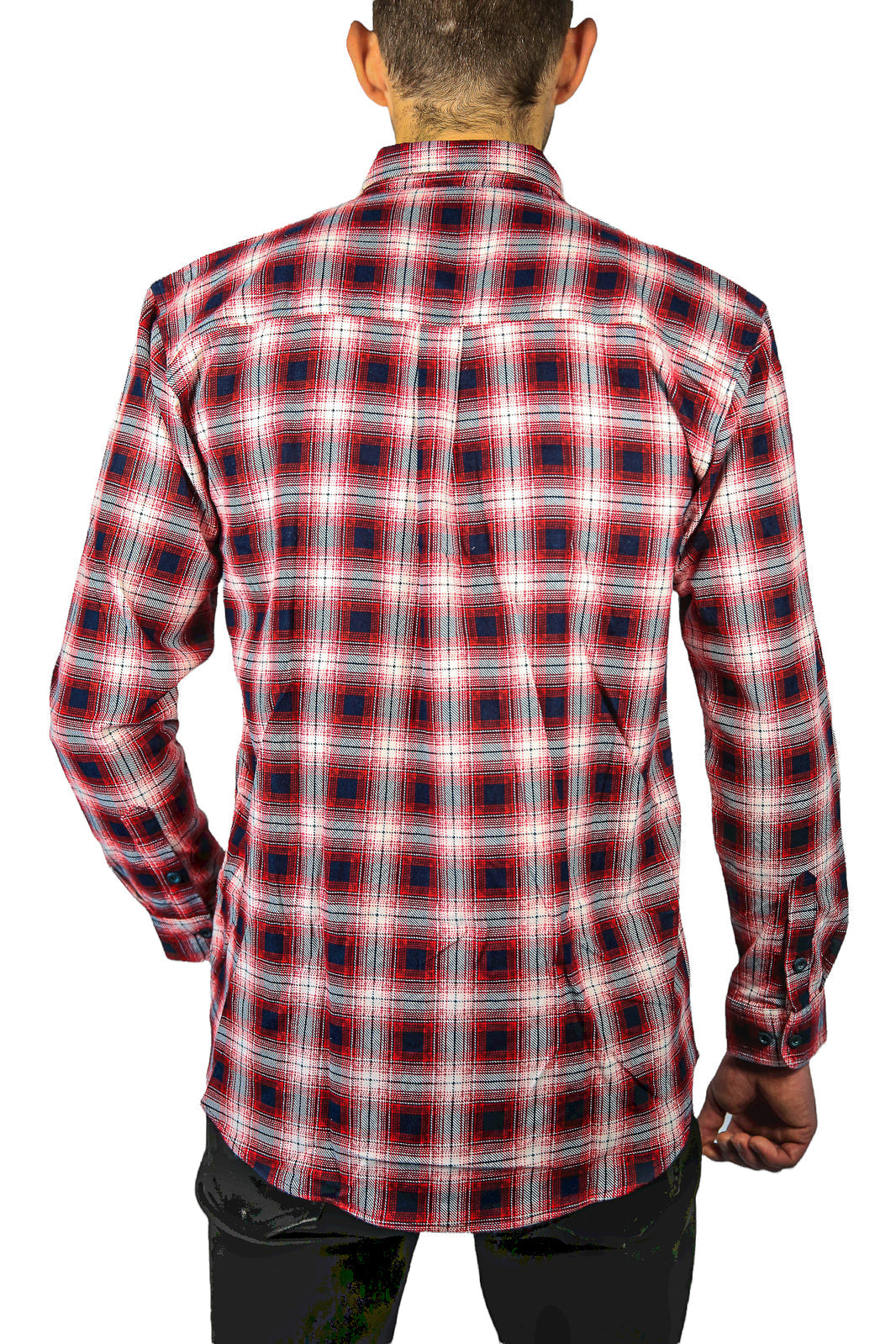 Mens 100% Cotton Flannelette Shirt Long Sleeve Check Authentic Flannel - Red/Navy-3