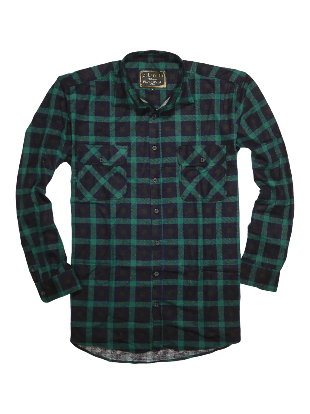 Mens 100% Cotton Flannelette Shirt Long Sleeve Check Authentic Flannel - Green/Navy-3