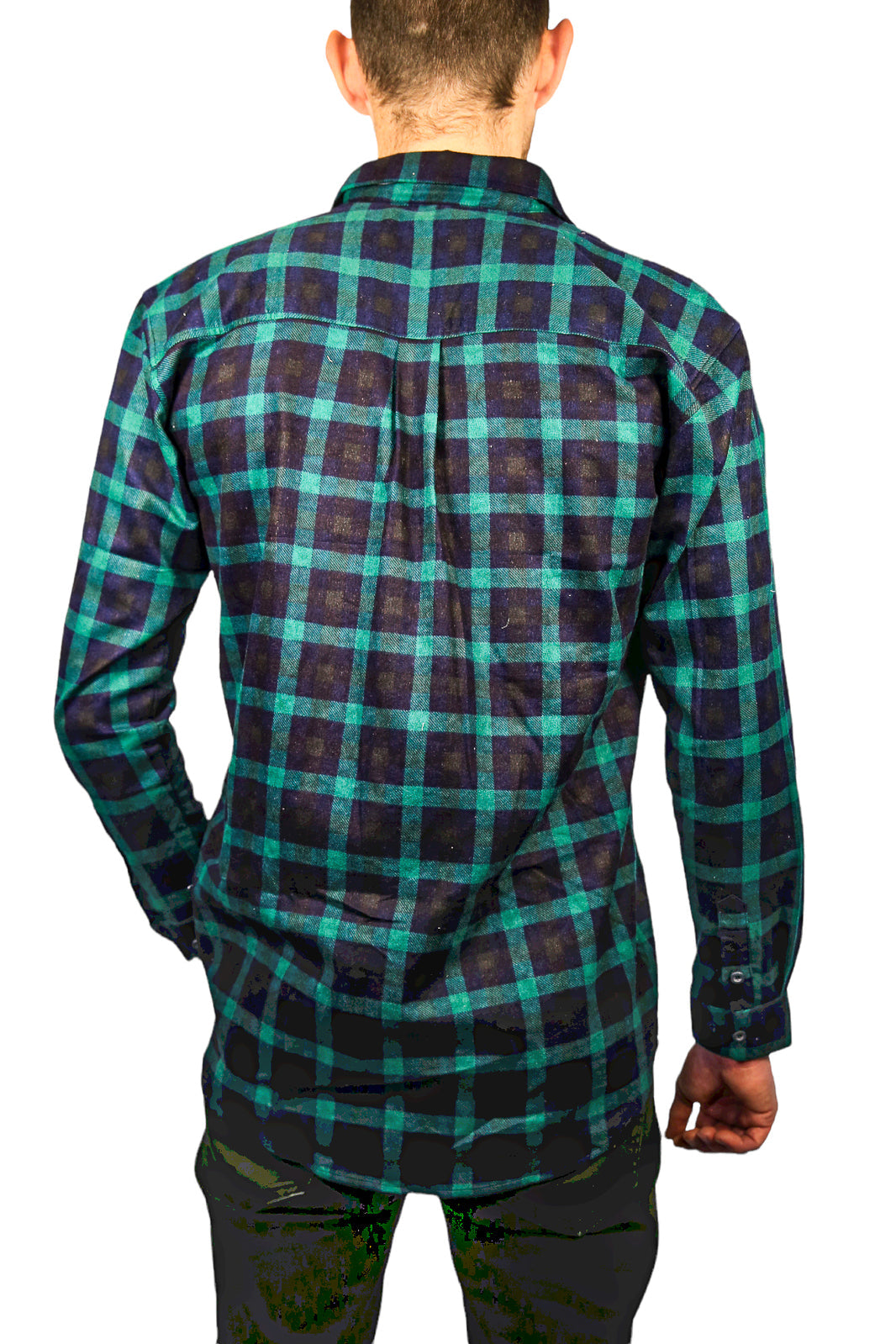 Mens 100% Cotton Flannelette Shirt Long Sleeve Check Authentic Flannel - Green/Navy-4