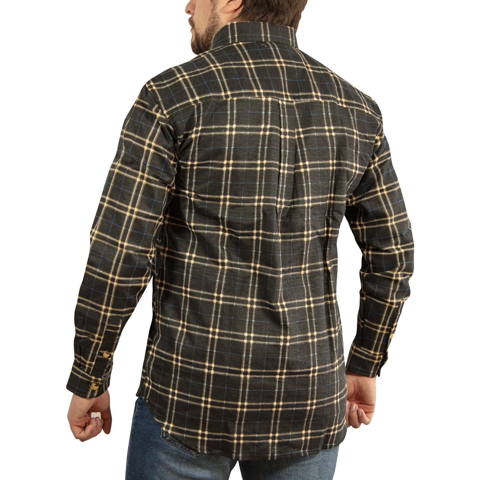 Mens Long Sleeve Flannelette Shirt 100% Cotton Flannel - Black Check-4
