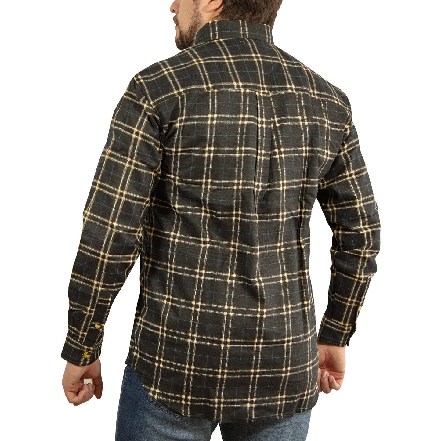 Mens Long Sleeve Flannelette Shirt 100% Cotton Flannel - Black Check-3