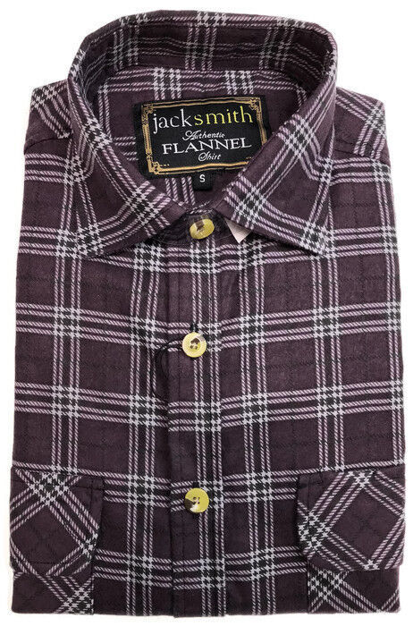 Mens Half Placket Flannelette Long Sleeve Pullover Shirt 100% Cotton Check Authentic Flannel - Burgundy