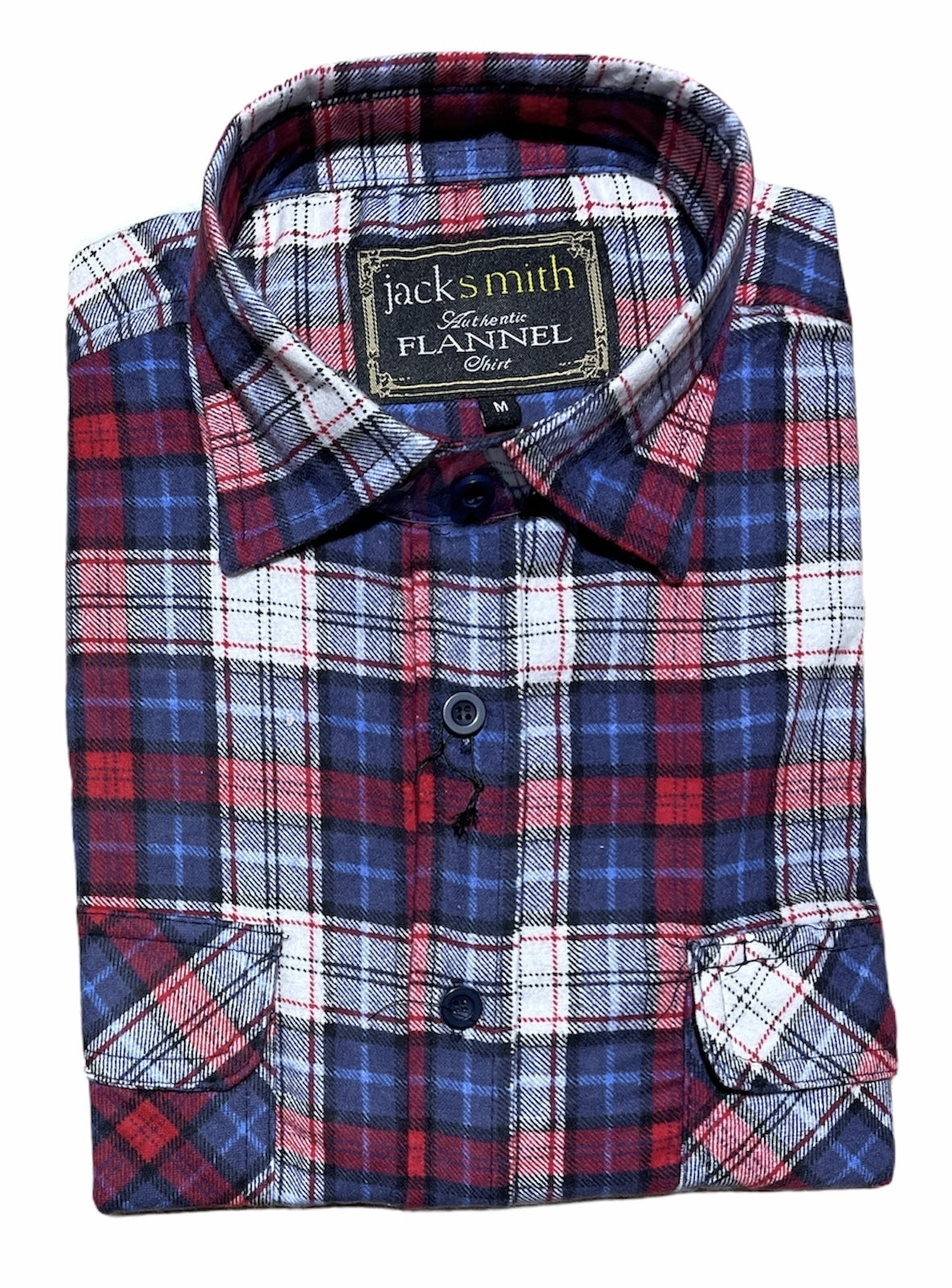 Mens Flannelette Long Sleeve Pullover Shirt 100% Cotton Flannel - Half Placket - Red/Blue/White-3