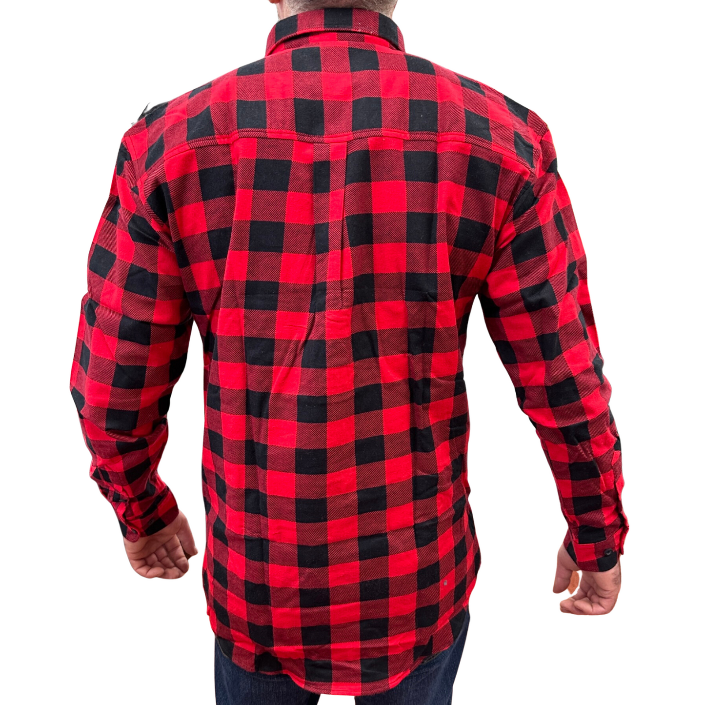Mens Flannelette Long Sleeve Pullover Shirt 100% Cotton Flannel - Half Placket - Red/Black-3