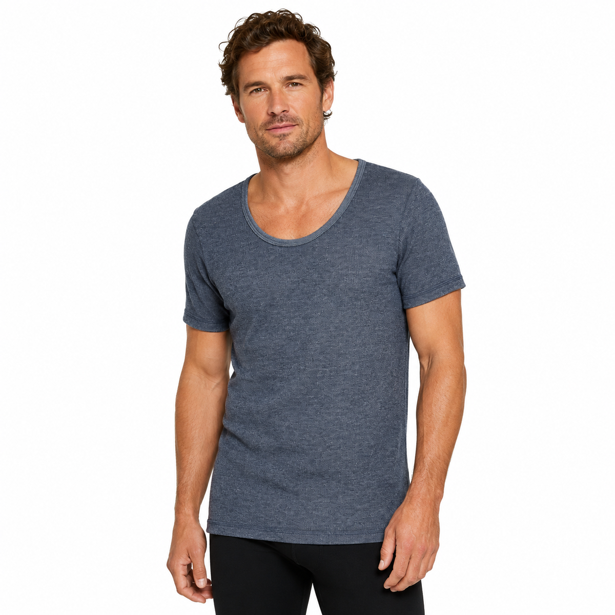 Thermal Fleece Mens Thermal Short Sleeve Top T Shirt Thermals - Navy
