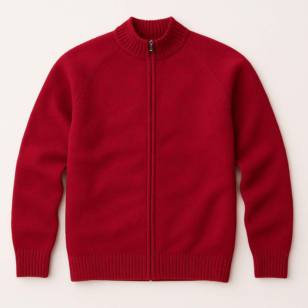 Full Zip 100% SHETLAND WOOL Up Knit JUMPER Pullover Mens Sweater Knitted - Red-4