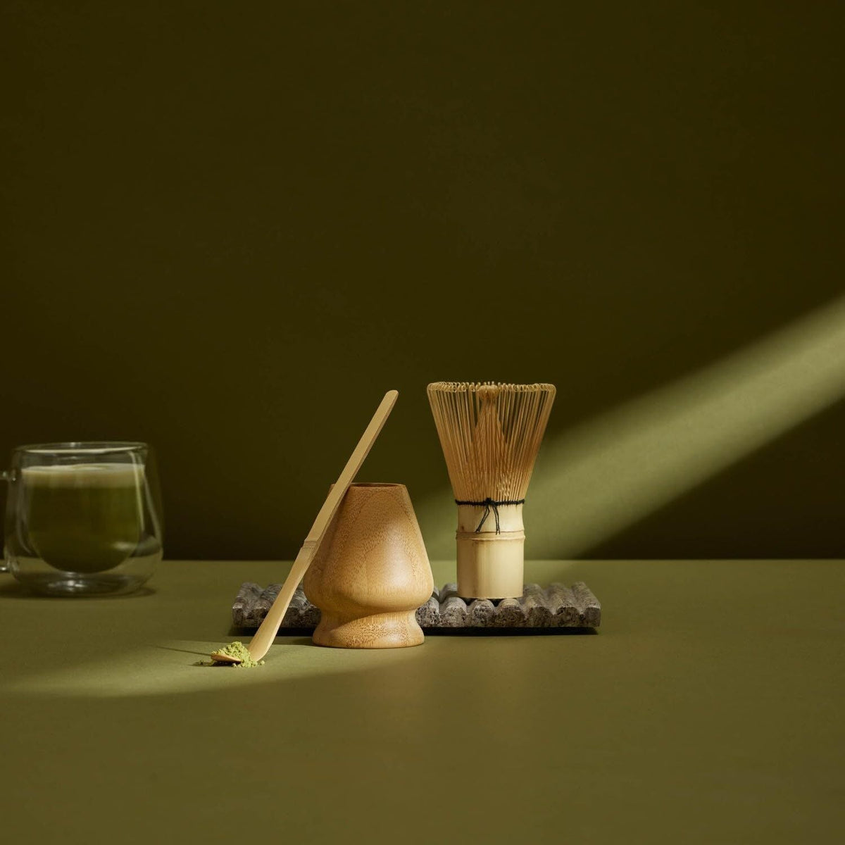 Leaf & Bean 3pcs Bamboo Japanese Matcha Making Set (Whisk, Scoop & Holder)