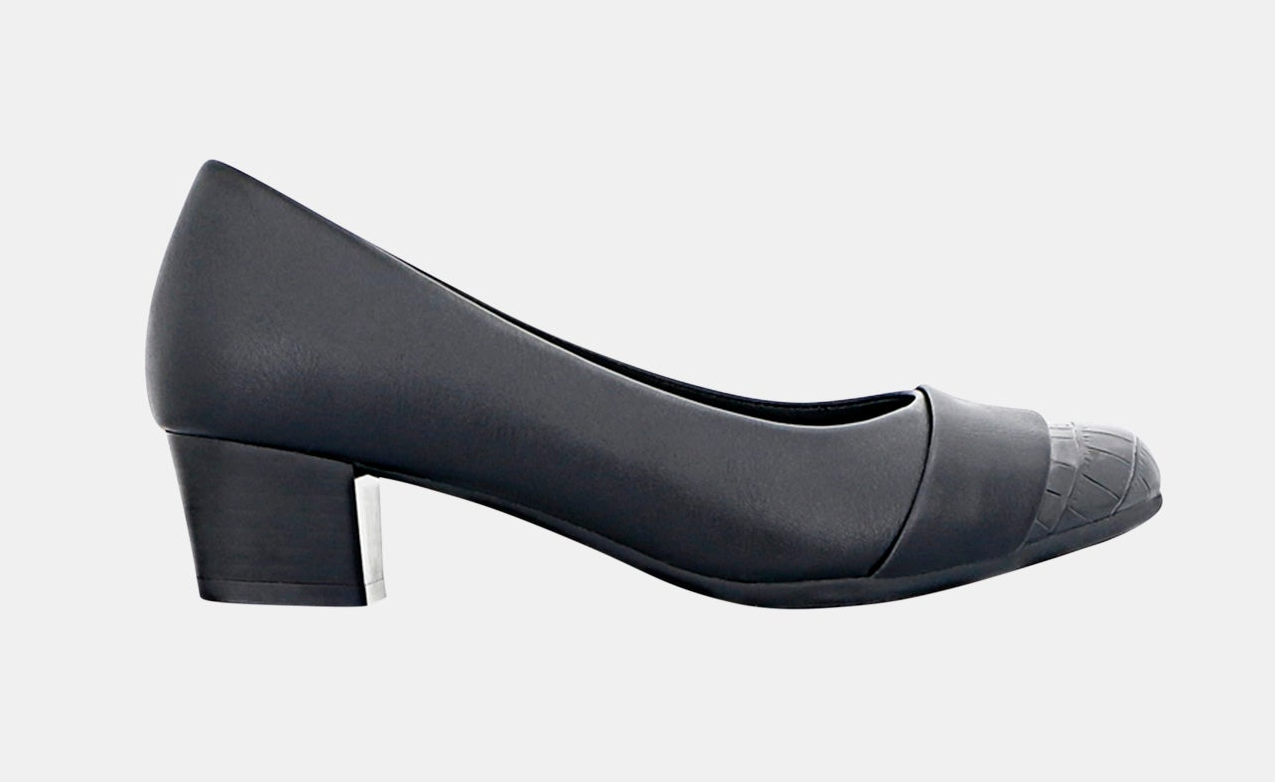 Panache Velver Mid Block Heel Court Shoe in Black