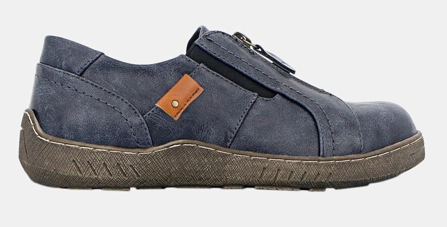Panache Womens Inda Walking Shoes w/ Zip in Navy