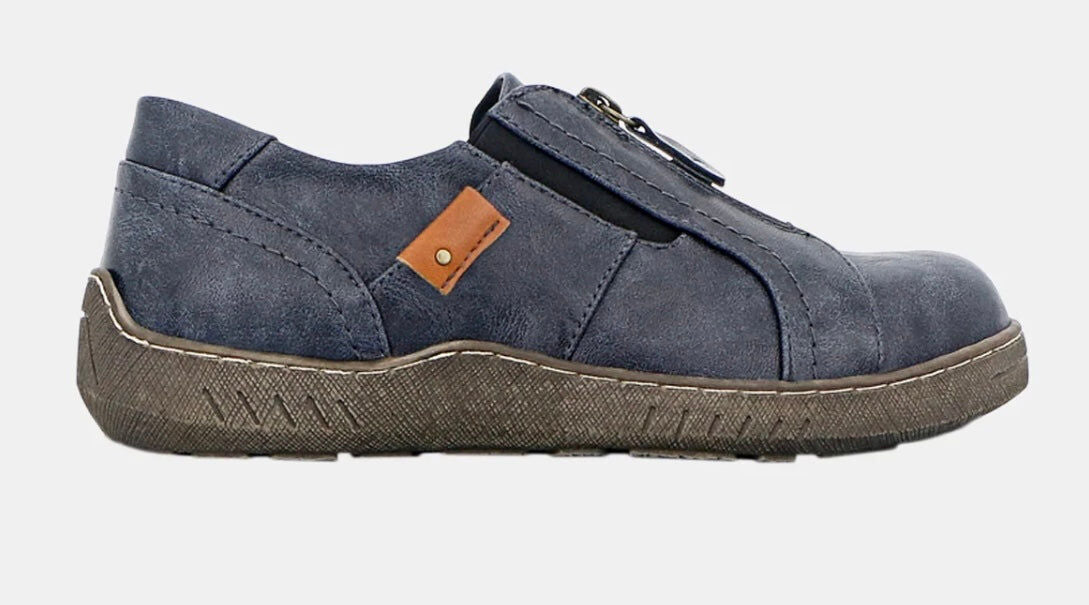 Panache Womens Inda Walking Shoes w/ Zip in Navy