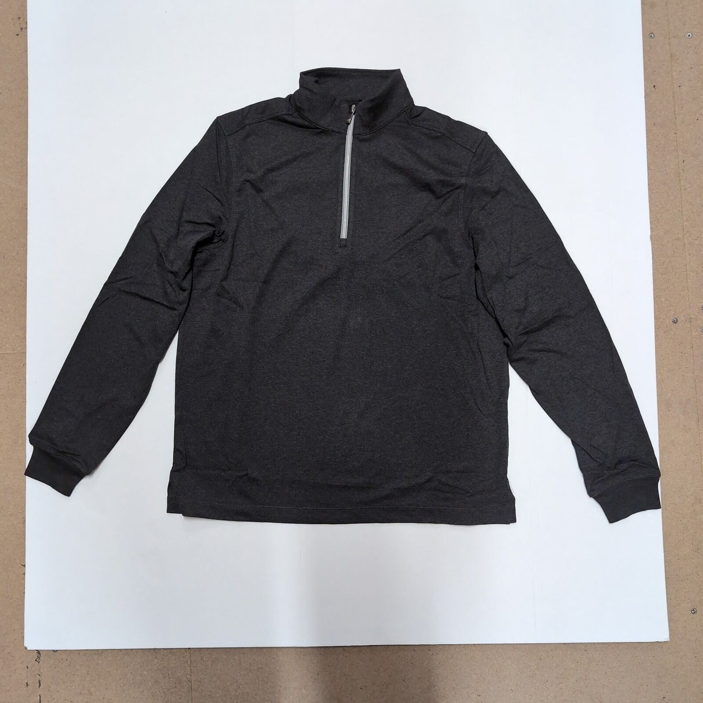 Greg Norman Mens Heathered 1/4 Zip Mock Long Sleeve Polo Top Shirt in Black/Heather