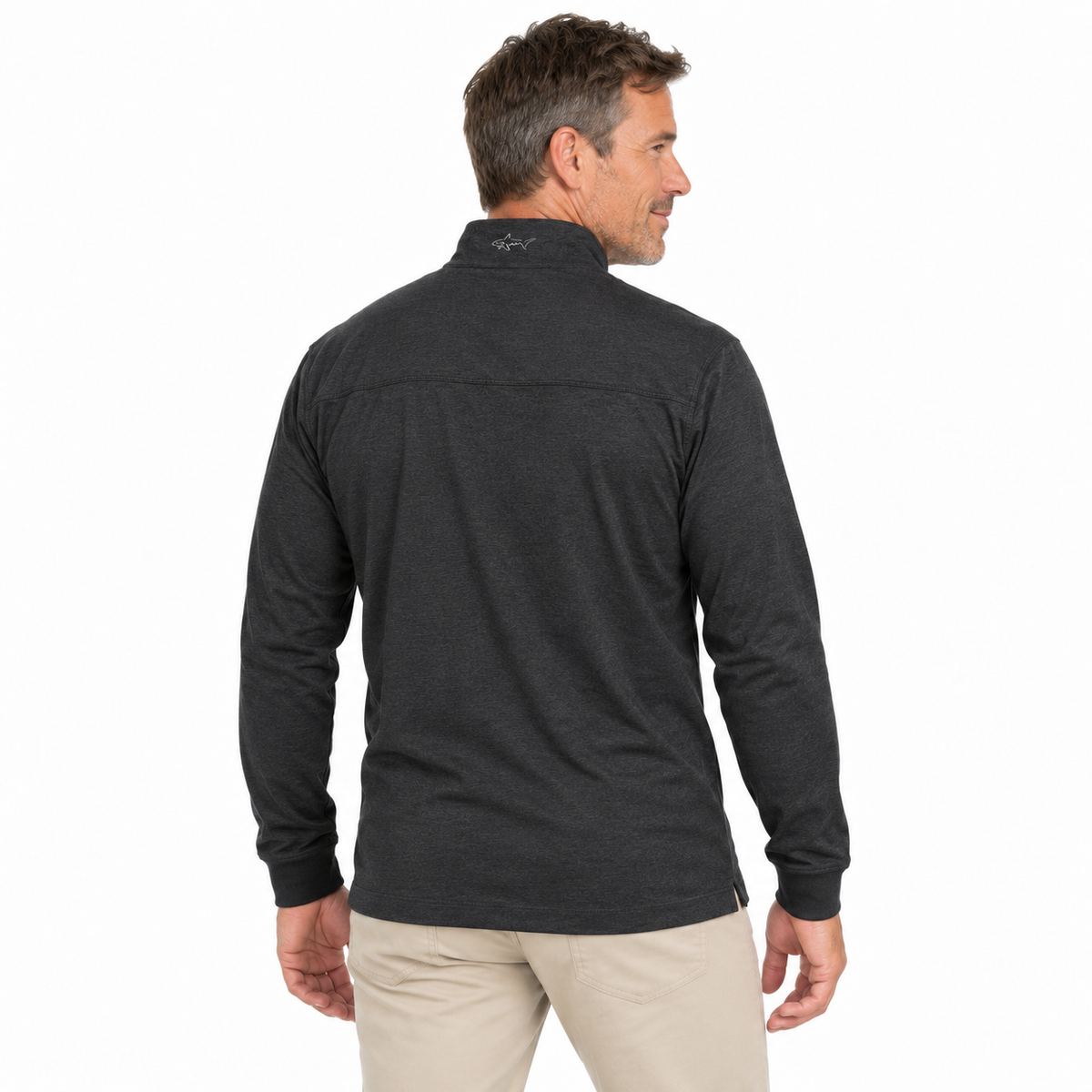 Greg Norman Mens Heathered 1/4 Zip Mock Long Sleeve Polo Top Shirt in Black/Heather