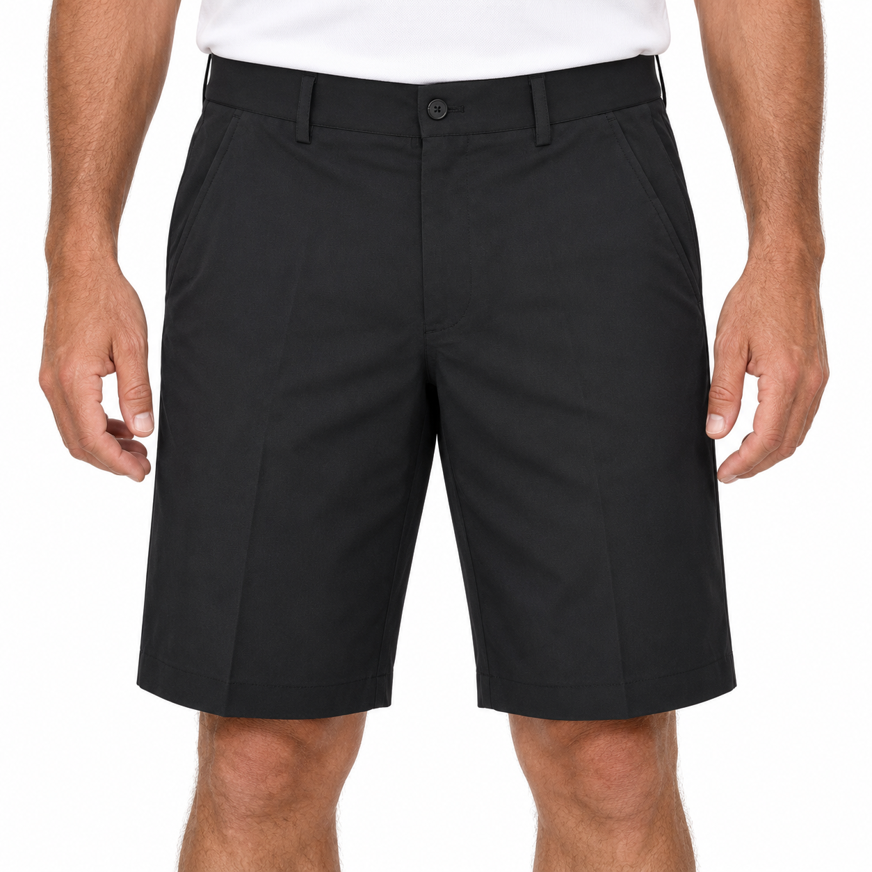 Greg Norman Mens Woven Tech Flat Front Shorts in Black