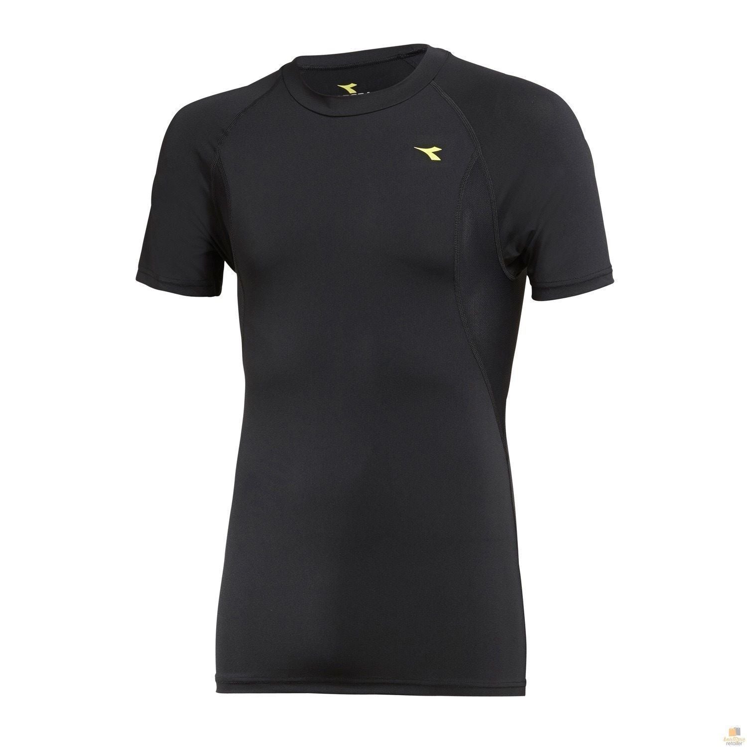 Mens DIADORA Compression Short Sleeve T Shirt Top Gym Thermal - Black-1