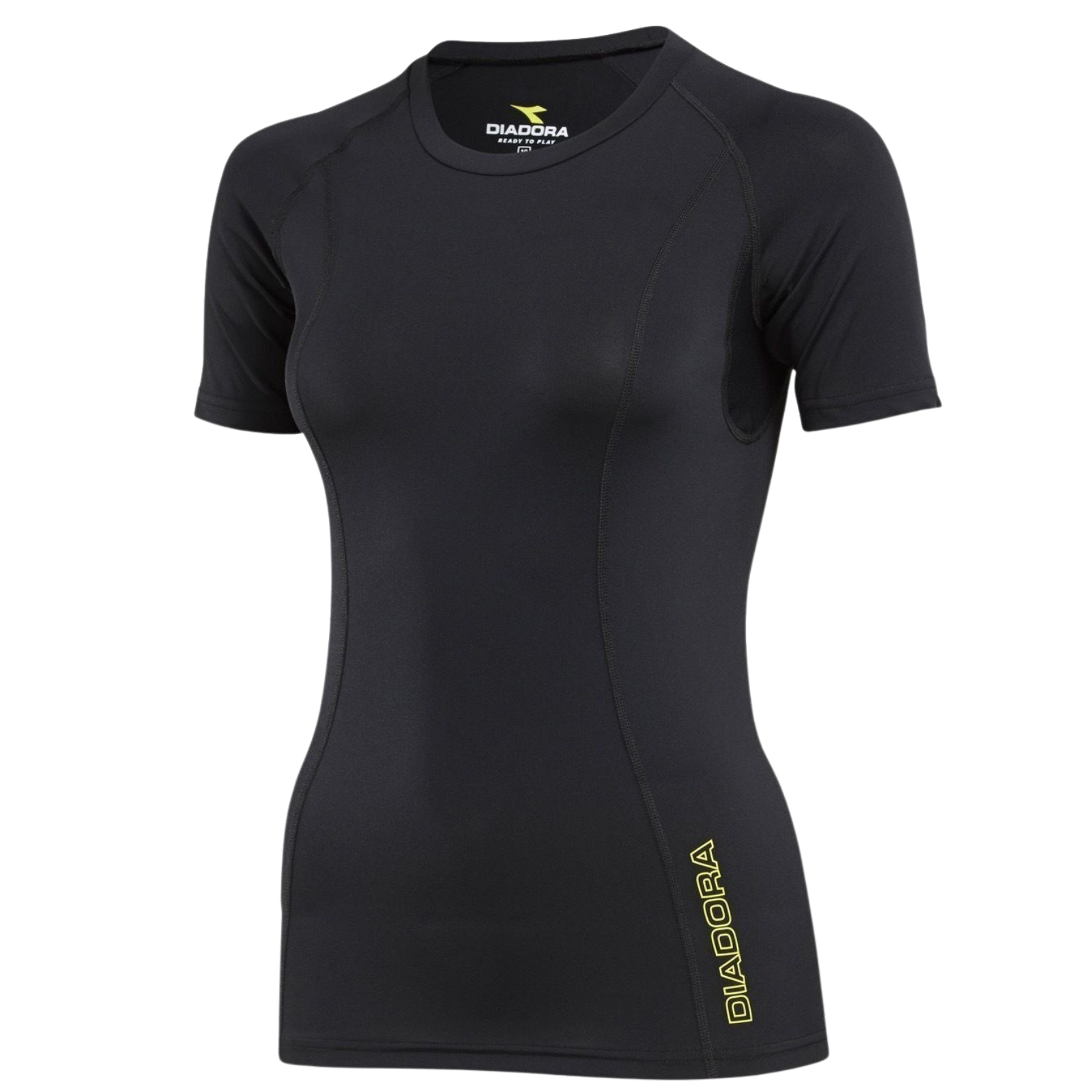 DIADORA Ladies Womens Compression Short Sleeve Top Fitness Gym Yoga - Black-4
