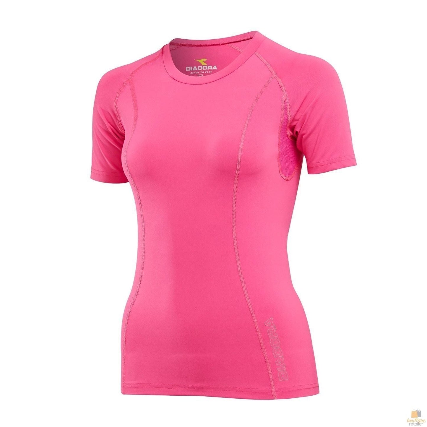 DIADORA Ladies Compression Short Sleeve Top Fitness Gym Yoga - Pink-6