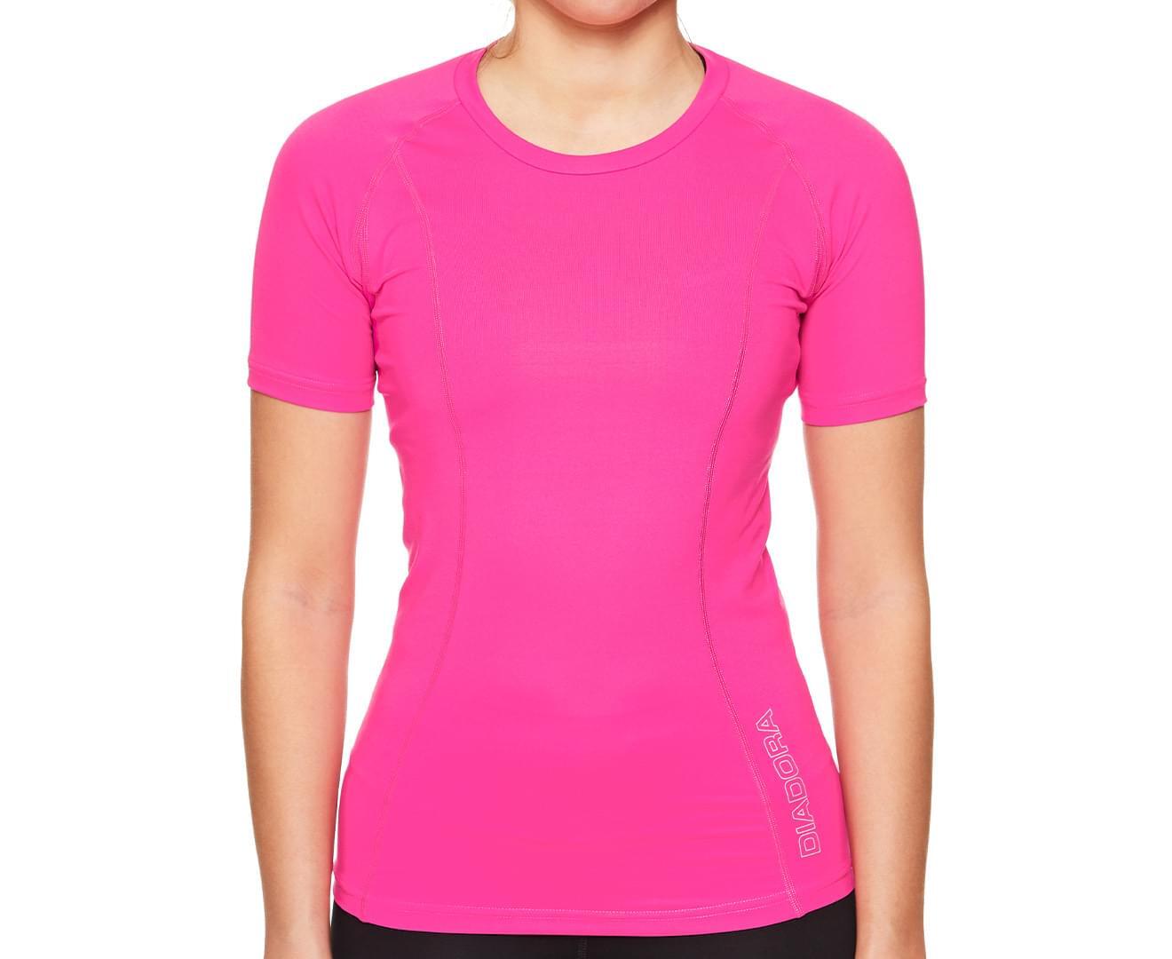 DIADORA Ladies Compression Short Sleeve Top Fitness Gym Yoga - Pink-3