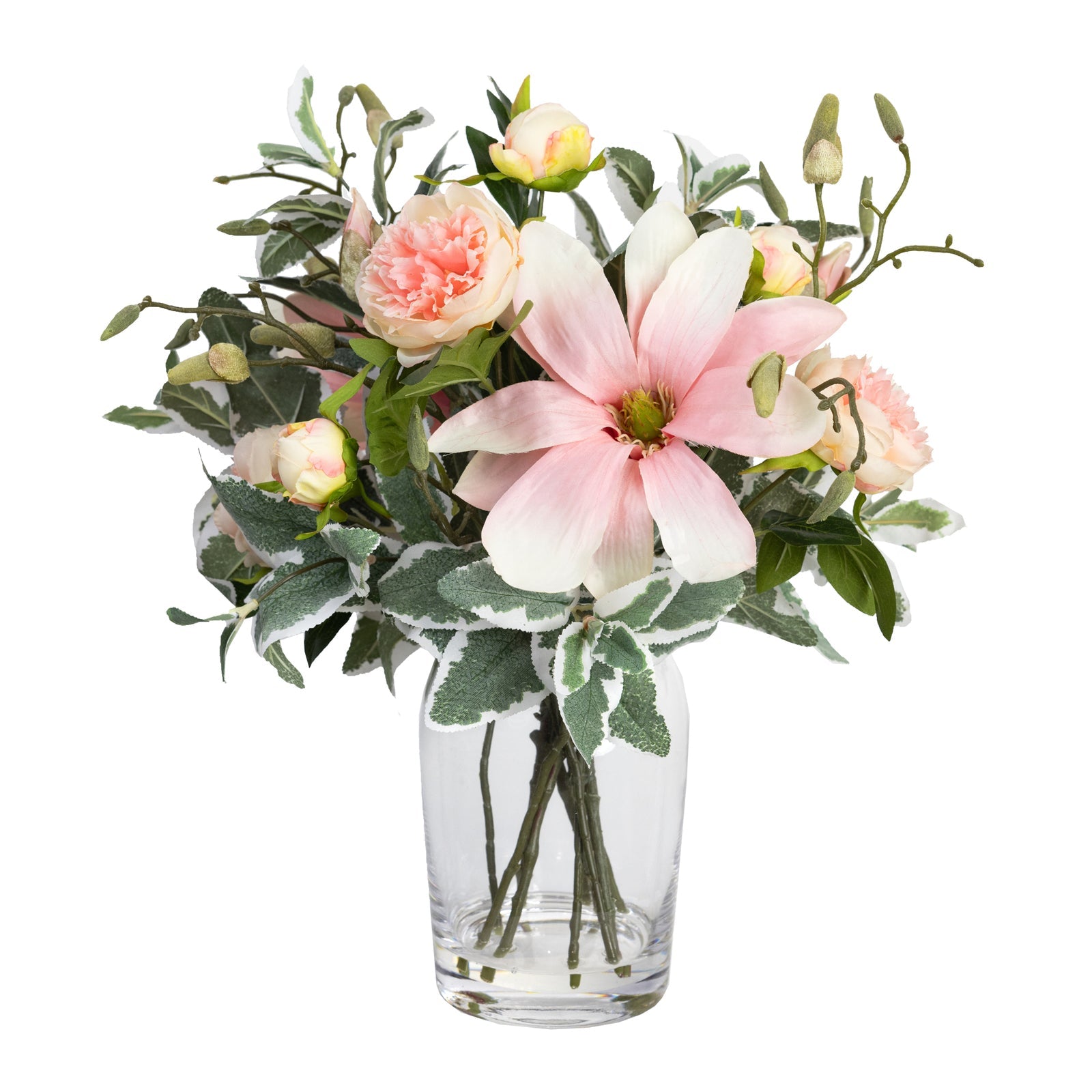 50cm Faux Magnolia Arrangement in Glass Vase Artificial Plant Flower Tree Fake-0