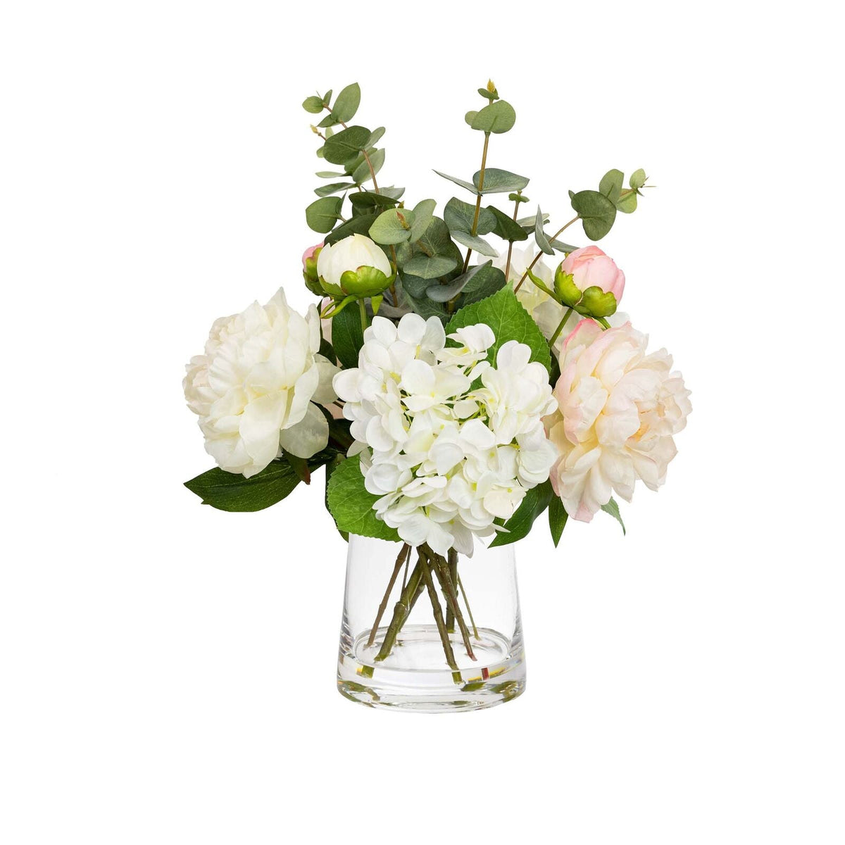 53cm Faux Mixed Hydrangea Arrangement in Glass Artificial Flowers Plant Fake