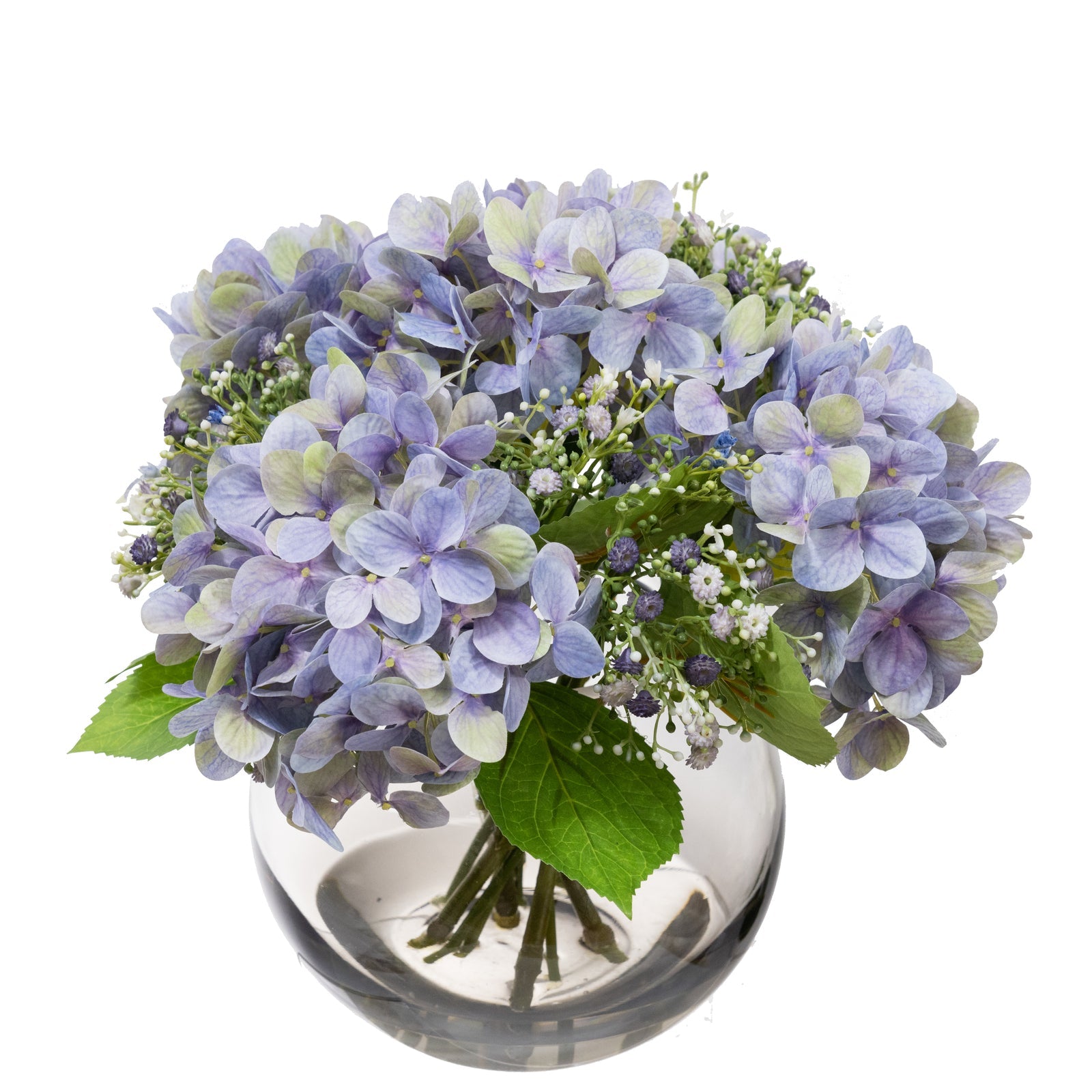 28cm Hydrangea Arrangement in Fish Bowl Artificial Flowers Decor-1