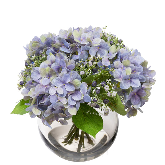 28cm Hydrangea Arrangement in Fish Bowl Artificial Flowers Decor-0
