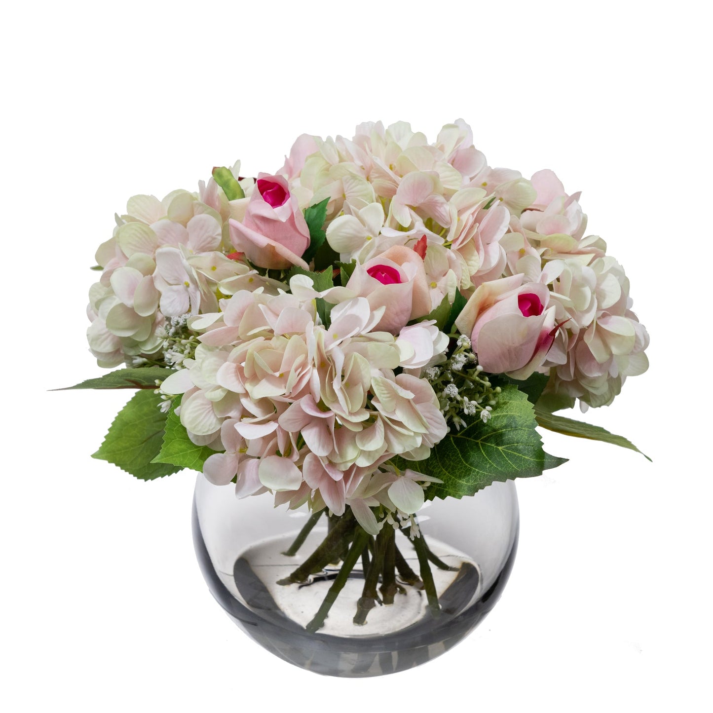 28cm Hydrangea Arrangement in Fish Bowl Artificial Flower Plant Decor-1
