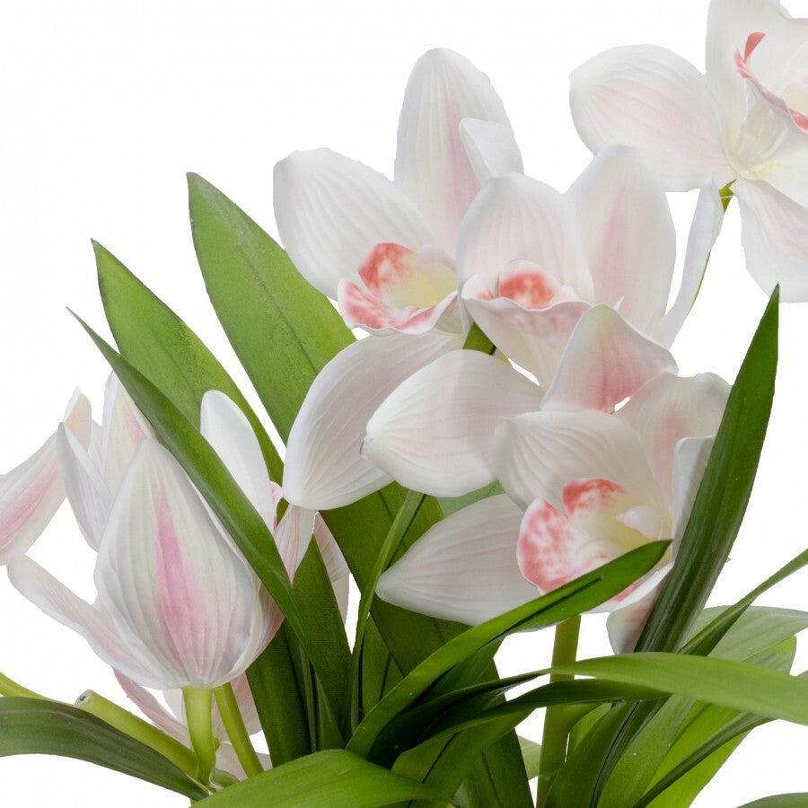 43cm Faux Cymbidium in Pot Artificial Flower Fake - Cream-2