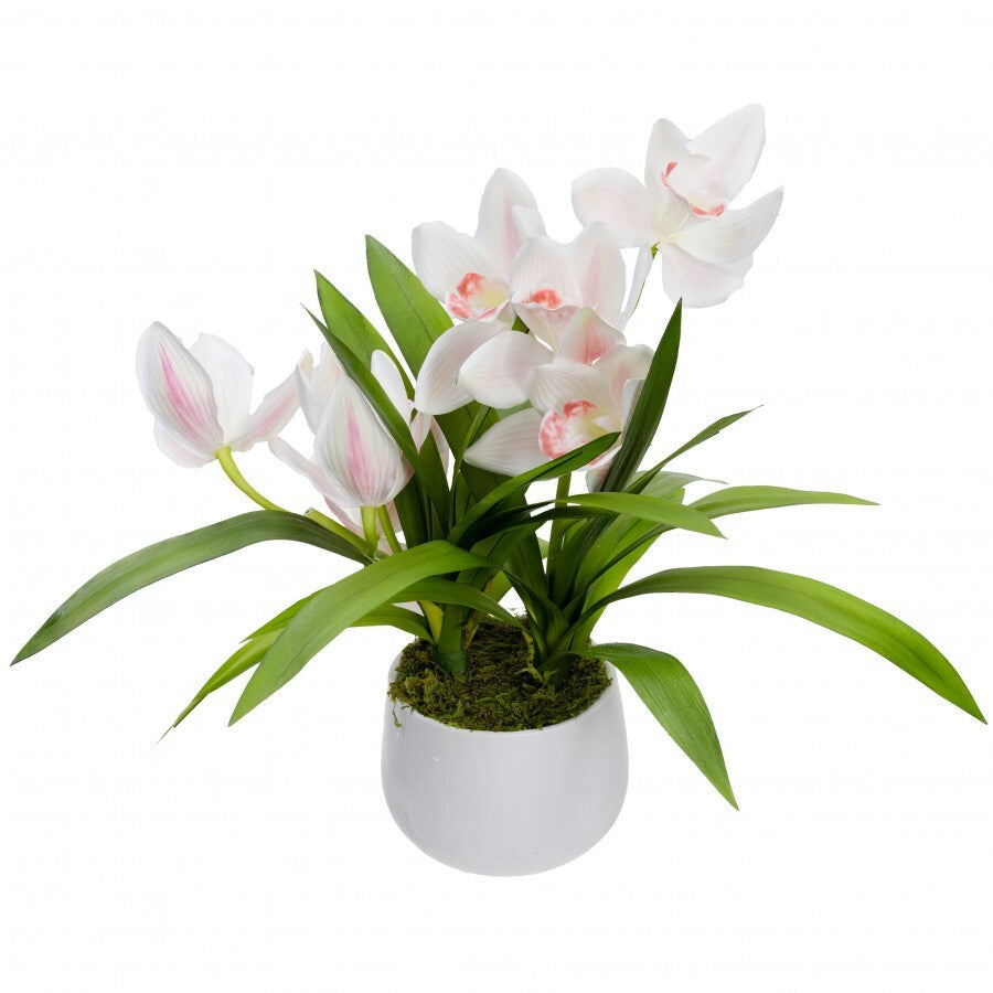 43cm Faux Cymbidium in Pot Artificial Flower Fake - Cream-1