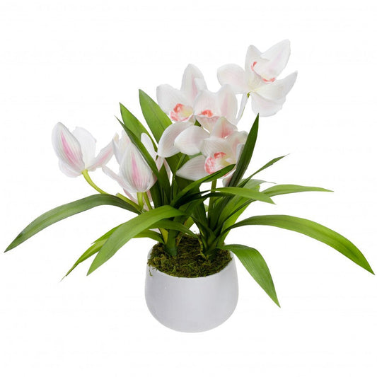43cm Faux Cymbidium in Pot Artificial Flower Fake - Cream-0