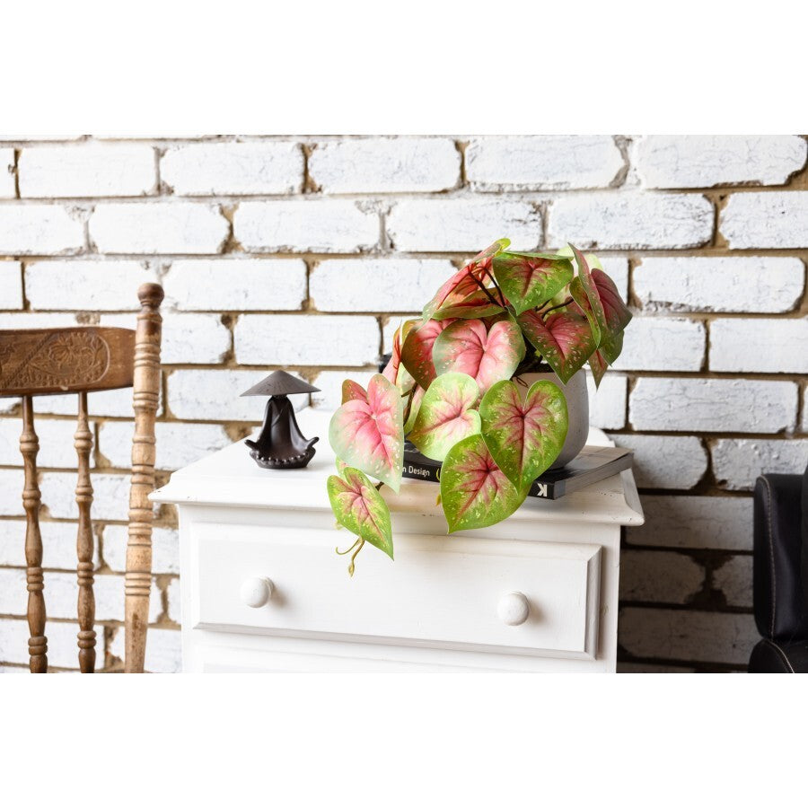 46cm Potted Faux Caladium Bush in Pot Artificial Flower Plant Green Decor in Red/Green-2