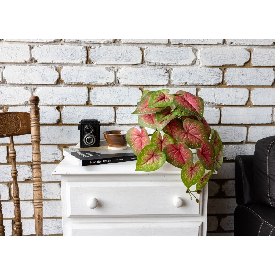 46cm Potted Faux Caladium Bush in Pot Artificial Flower Plant Green Decor in Red/Green-3