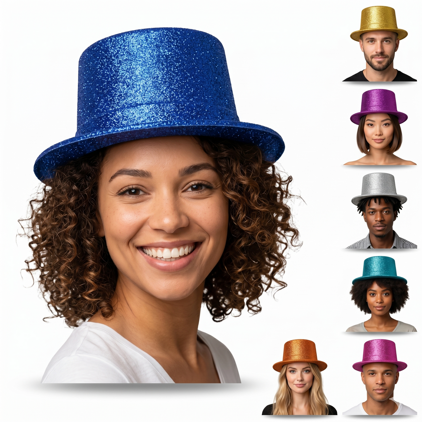1x Glitter Tall Top Hat Adult Costume Fancy Dress Party - Assorted Colour