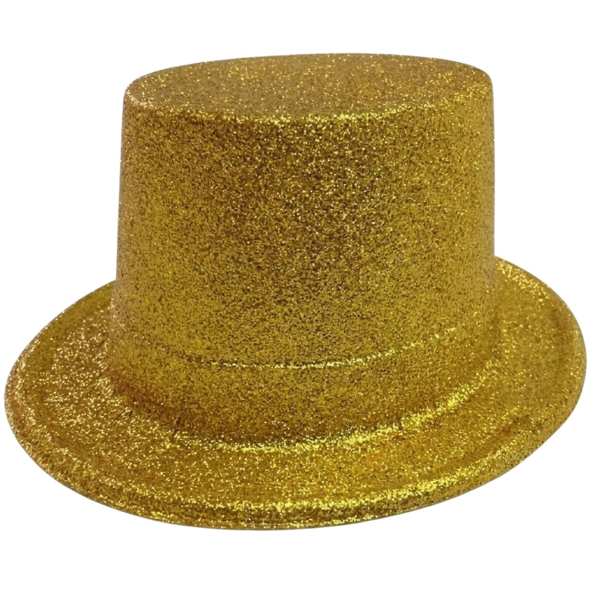 Glitter Top Hat Adult Costume Fancy Dress Party Plastic Tall Hat - Yellow/Gold