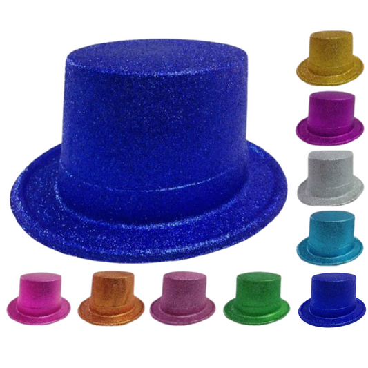 GLITTER TOP HAT Fancy Party Plastic Costume Tall Cap Fun Dress Up Sparkle-0