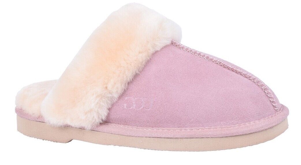 GROSBY Doe Womens Moccasin Sheepskin Slipper UGG Scuff Slip On Moccasins Ladies - Light Pink